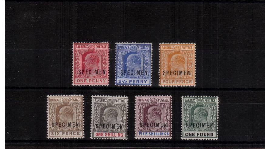 A lovely lightly mounted mint set of seven overprinted SPECIMEN. Bright and fresh colours!
<br/><b>QDX</b>