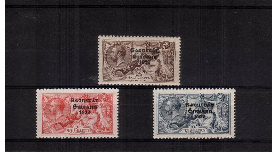 The ''Seahorses'' set of three with ''Narrow Date'' very, very lightly mounted mint.
<br/><b>QDX</b>