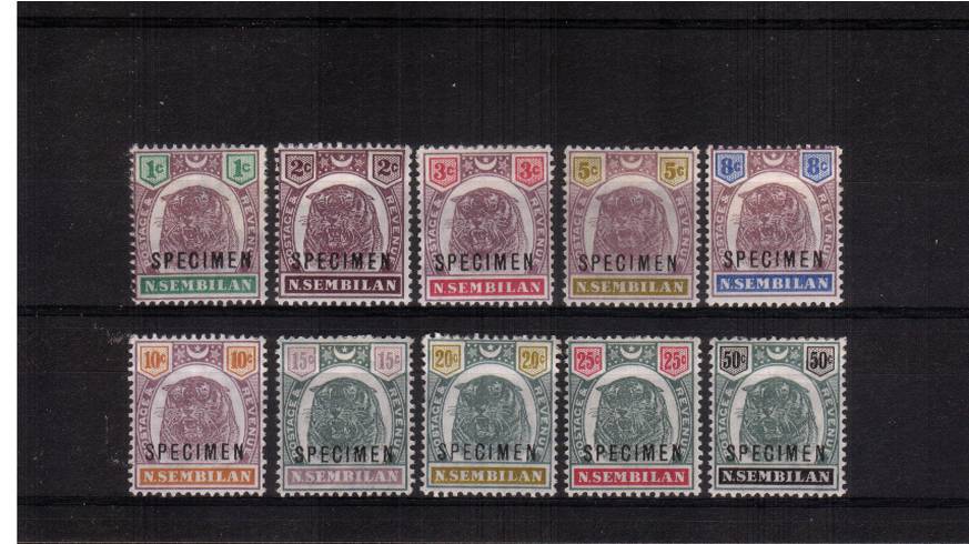 The ''Tigers Head'' set of ten overprinted ''SPECIMEN'' good mounted mint. SG Cat £300
<br/><b>QGX</b>