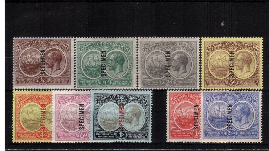 Tercentenary of Representive Institutions - 1st Issue<br/>
The set of nine mounted mint overprinted vertically ''SPECIMEN''. Rare set! SG Cat �5 
<br/><b>QGX</b>