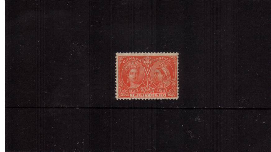 20 c Vermilion Queen Victoria Jubilee Issue<br/>
A bright and fresh stamp with no gum. SG Cat 140
<br/><b>QJX</b>