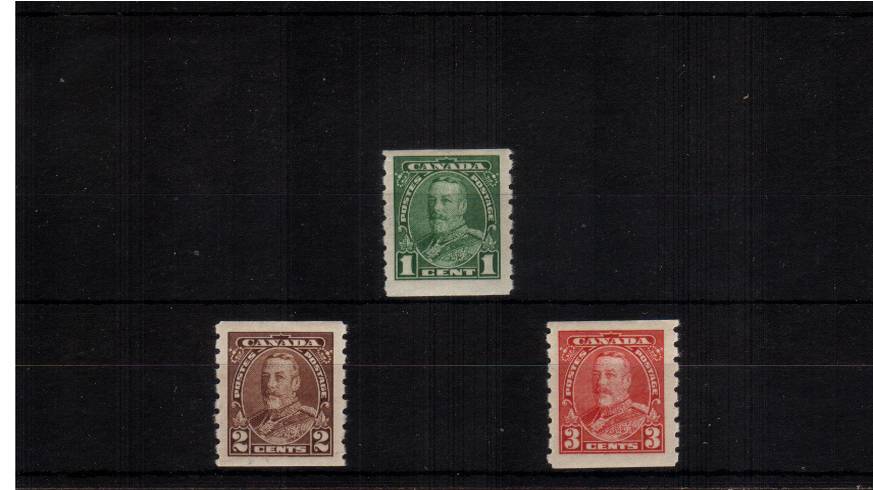 The George the 5th set of three Coils<br/>Imperf x Perf 8 fine lightly mounted mint. SG Cat 40.00<br/><b>QQQ</b>

