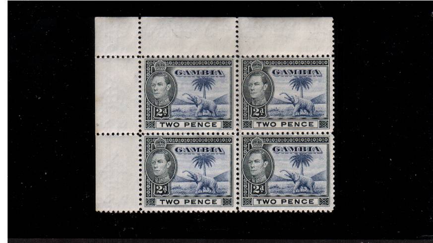 George 6th 2d Blue and Black<br/>
Elephant - A superb unmounted mint NW corner block of four.
<br/><b>QLX</b>