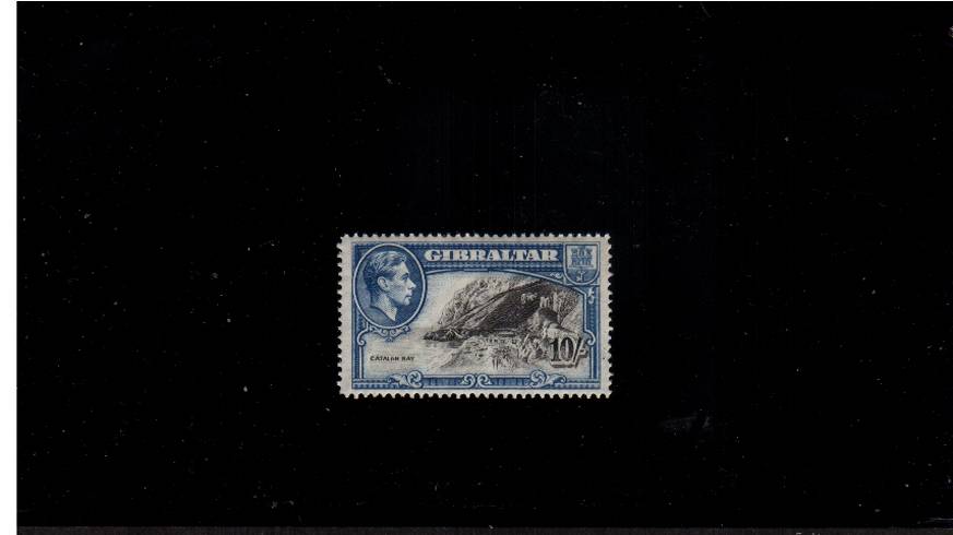 10/- Black and Blue - Perforation 14<br/>
A superb unmounted mint single. SG Cat 70 
<br/><b>QLX</b>