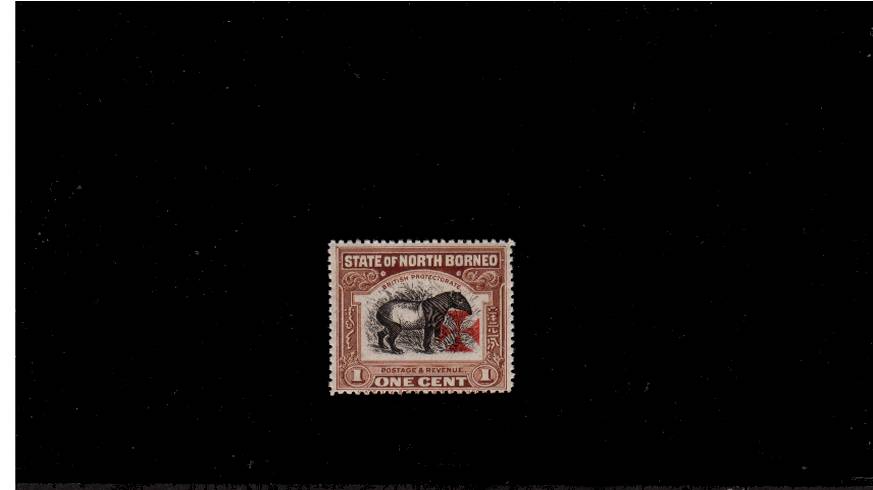 1c Brown - Malayan Tapir<br/>
Red Cross in Carmine with Matt Ink<br/>
A superb unmounted mint single. SG Cat 26
<br/><b>QLX</b>