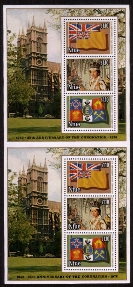 The 25th Anniversary of the Coronation<br/>
A vertical pair of uncut minisheets superb unmounted mint. Unusual and unlisted by GIBBONS