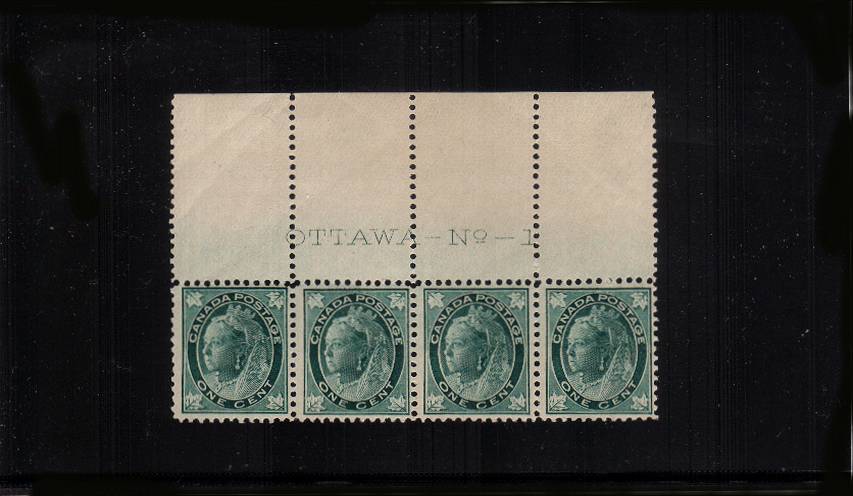 A superb unmounted mint imprint top marginal strip of four<br/>showing <b>OTTAWA No 1</b> Imprint.<br/>
SG Cat for mounted singles 120
<br/><b>QMX</b>