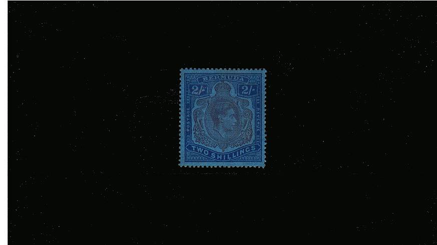 2/- Purple and Deep Blue on Pale Blue - Ordinary Paper<br/>
A very lightly mounted mint single with lightly toned gum.<br/><b>QPX</b>