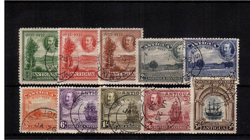 Tercentary set of ten<br/>
A very fine used set of ten soaked of a cover with each stamp cancelled  ''ST JOHNS - ANTIGUA JA 26 33''. Pretty!<br/>
SG Cat �5<br/><b>QPX</b>