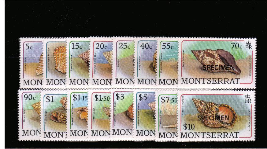 The Sea Shells set of sixteen overprinted ''SPECIMEN'' superb unmounted mint.<br/><b>QPX</b>