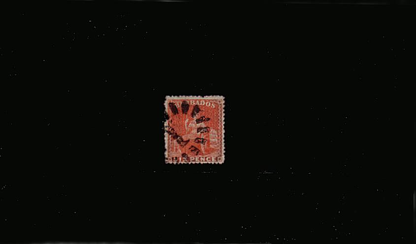 6d Bright Orange-Vermilion - No Watermark - Rough Perforation 14-16<br/>
A good fine used single. SG Cat 35 
<br/><b>QPX</b>