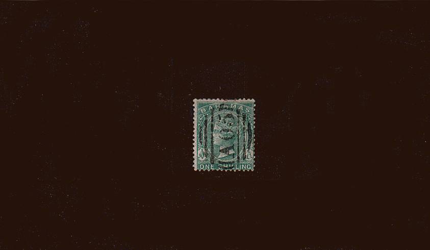1/- Green - Watermark CA - Perforation 14<br/>
A good used stamp cancelled with an ''A05'' cancel. SG Cat £14