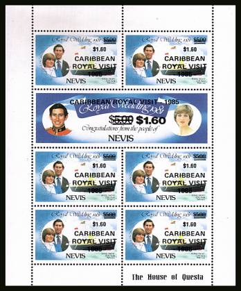 Royal Visit overprint on Charles and Diana Royal wedding sheetlet showing error of vales of $1.60. Should be $1.50