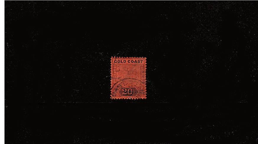 20/- Dull Mauve and Black on Red<br/>
A superb fine used single cancelled with a light CDS. SG Cat �