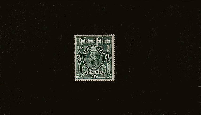 3/- Slate-Green
<br/>A superb VERY VERY lightly mounted mint single!<br/>The stamp was sold to the pervous owner as UNMOUNTED<br/>but I can see a very slight trace of a hinge mark.
<br/><b>QQH</b>