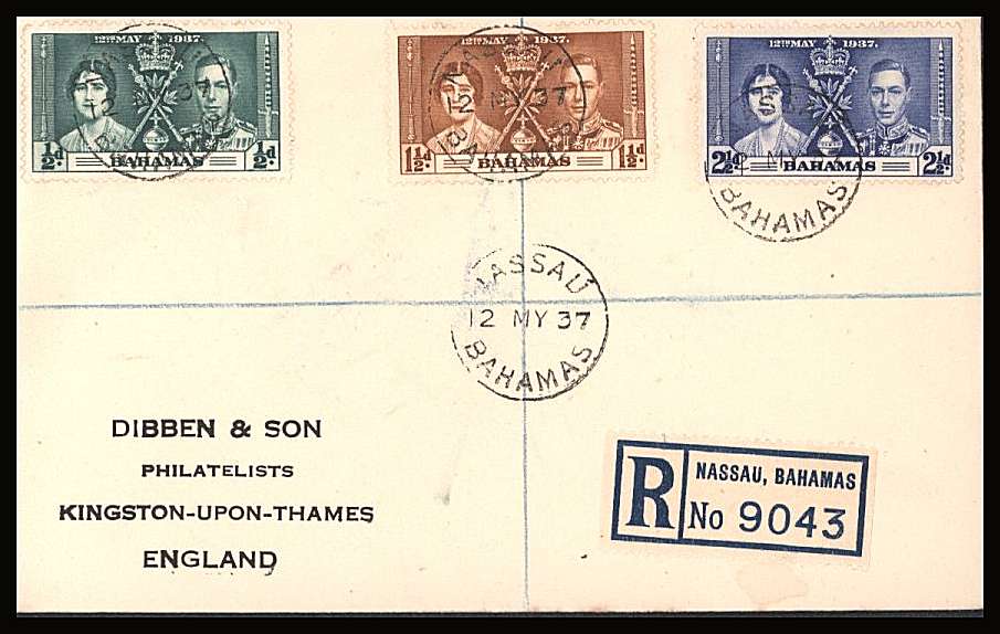 The Coronation set of three on a DIBBEN printed address small neat registered First Day Cover