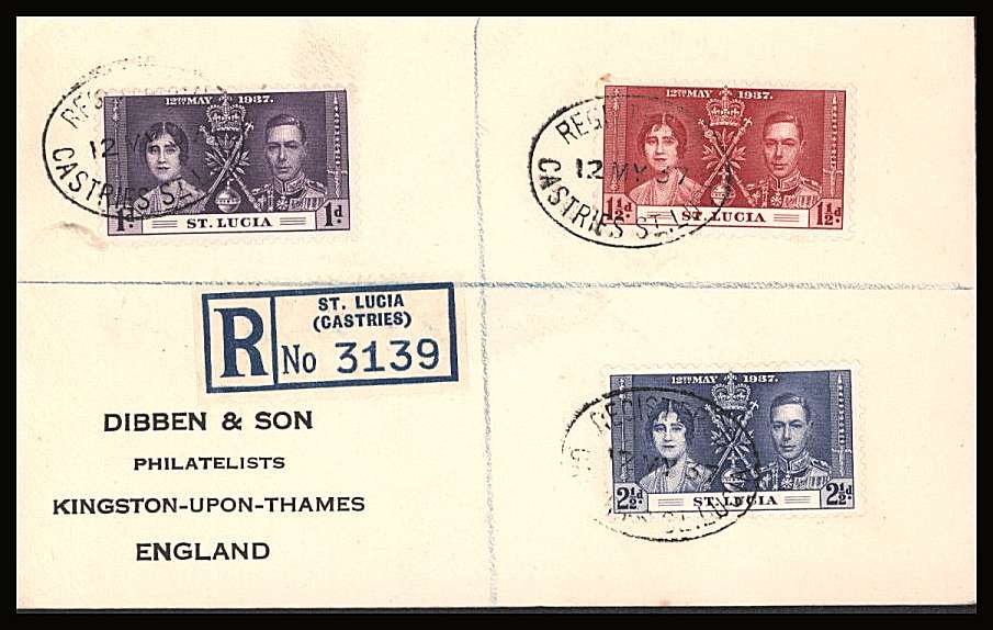 The Coronation set of three on a DIBBEN printed address small neat registered First Day Cover