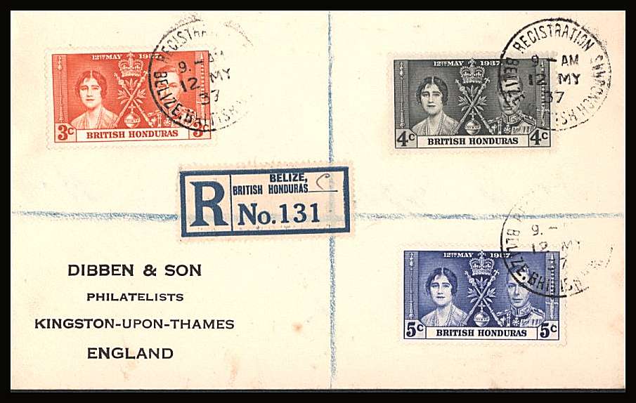 The Coronation set of three on a DIBBEN printed address small neat registered First Day Cover