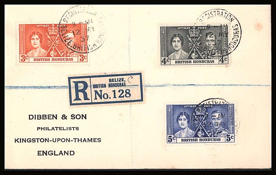 The Coronation set of three on a DIBBEN printed address small neat registered First Day Cover