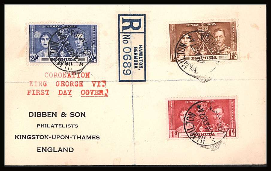 The Coronation set of three on a DIBBEN printed address small neat registered First Day Cover