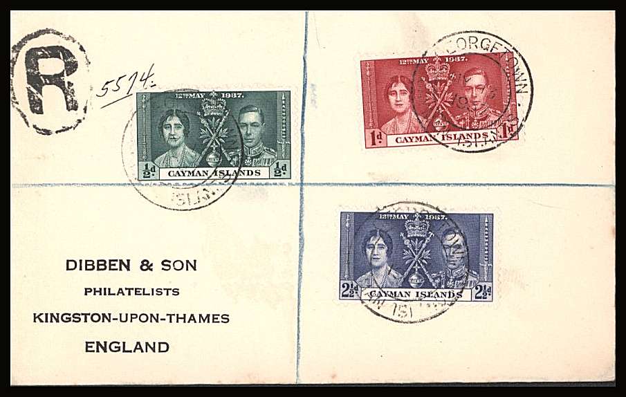 The Coronation set of three on a DIBBEN printed address small neat registered First Day Cover