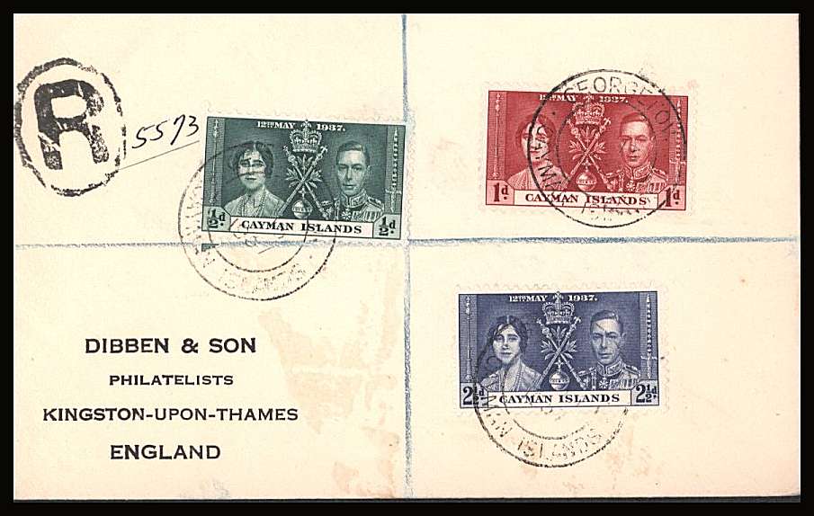 The Coronation set of three on a DIBBEN printed address small neat registered First Day Cover