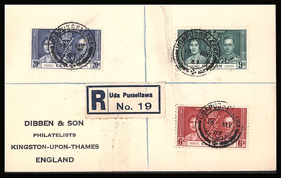 The Coronation set of three on a DIBBEN printed address small neat registered  Cover