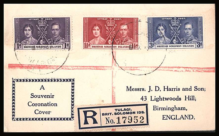 The Coronation set of three on a DIBBEN printed address small neat registered First Day Cover