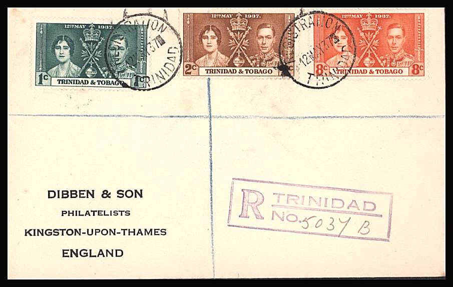 The Coronation set of three on a DIBBEN printed address small neat registered First Day Cover