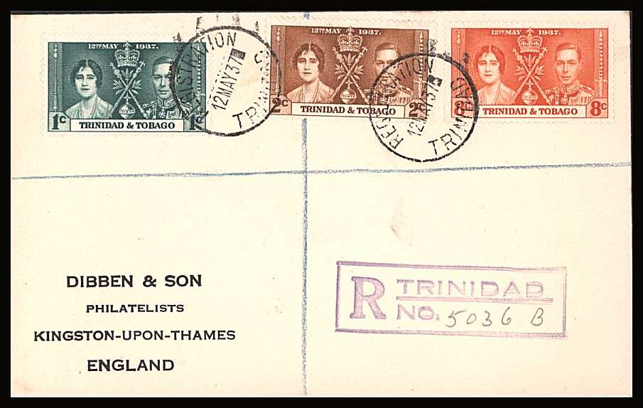 The Coronation set of three on a DIBBEN printed address small neat registered First Day Cover