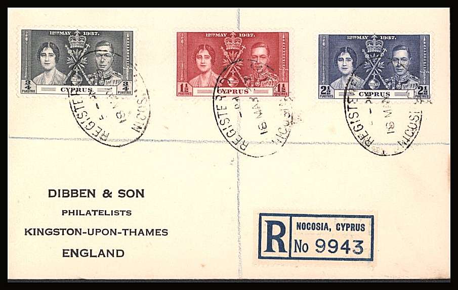 The Coronation set of three on a DIBBEN printed address small neat registered Cover