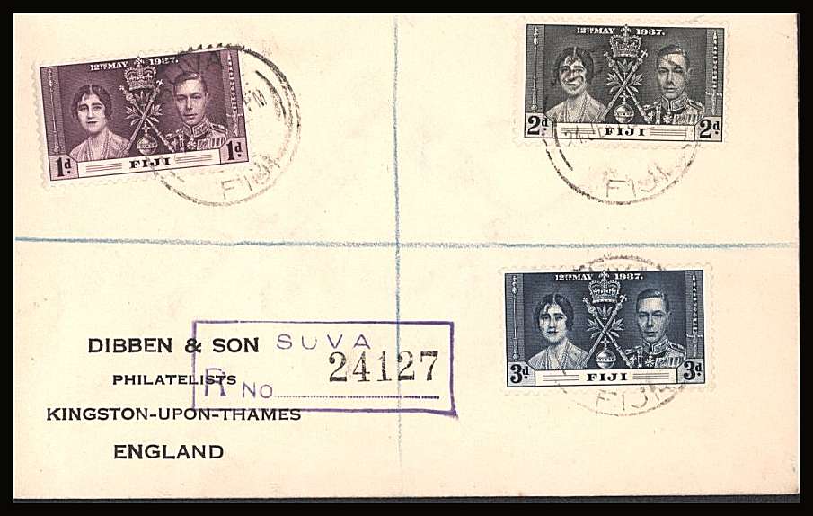 The Coronation set of three on a DIBBEN printed address small neat registered Cover