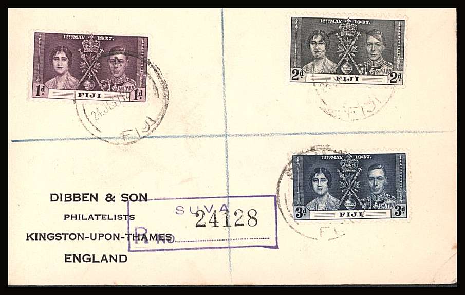 The Coronation set of three on a DIBBEN printed address small neat registered  Cover