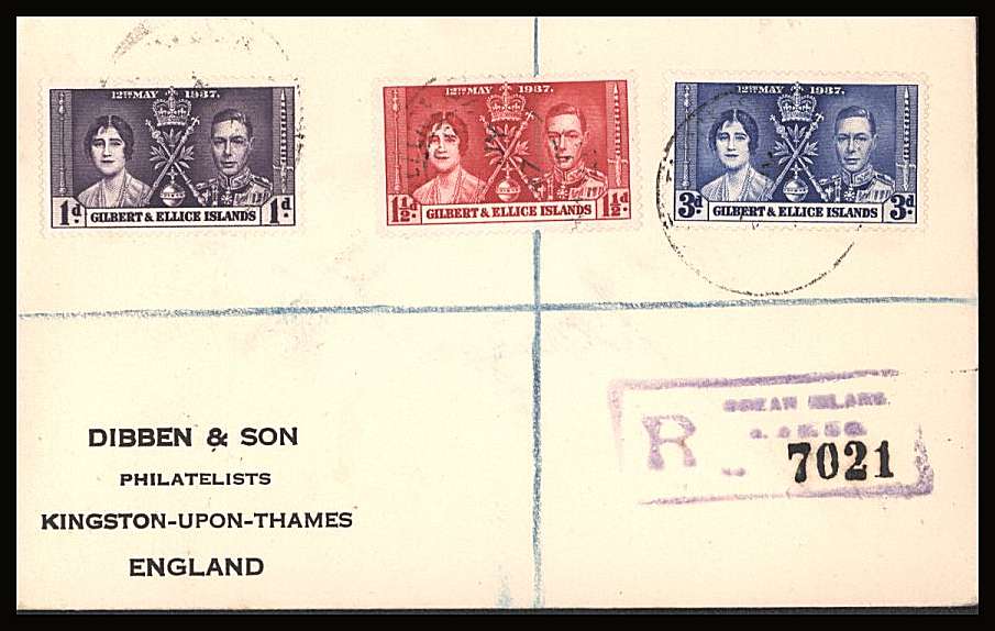 The Coronation set of three on a DIBBEN printed address small neat registered  Cover