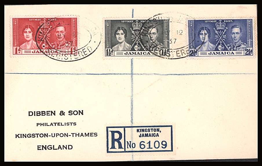 The Coronation set of three on a DIBBEN printed address small neat registered First Day Cover