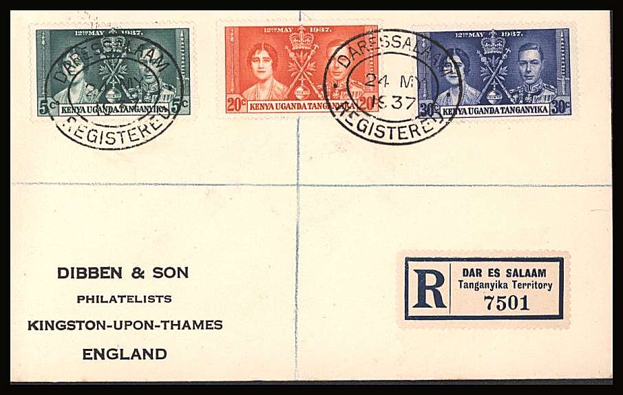 The Coronation set of three on a DIBBEN printed address small neat registered Cover