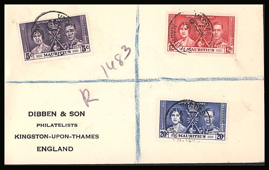 The Coronation set of three on a DIBBEN printed address small neat registered  Cover