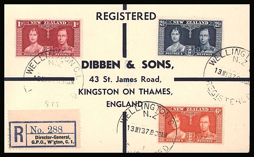 The Coronation set of three on a DIBBEN printed address small neat registered First Day Cover