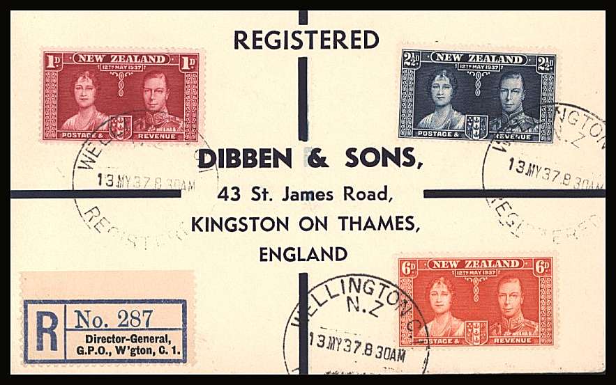 The Coronation set of three on a DIBBEN printed address small neat registered First Day Cover