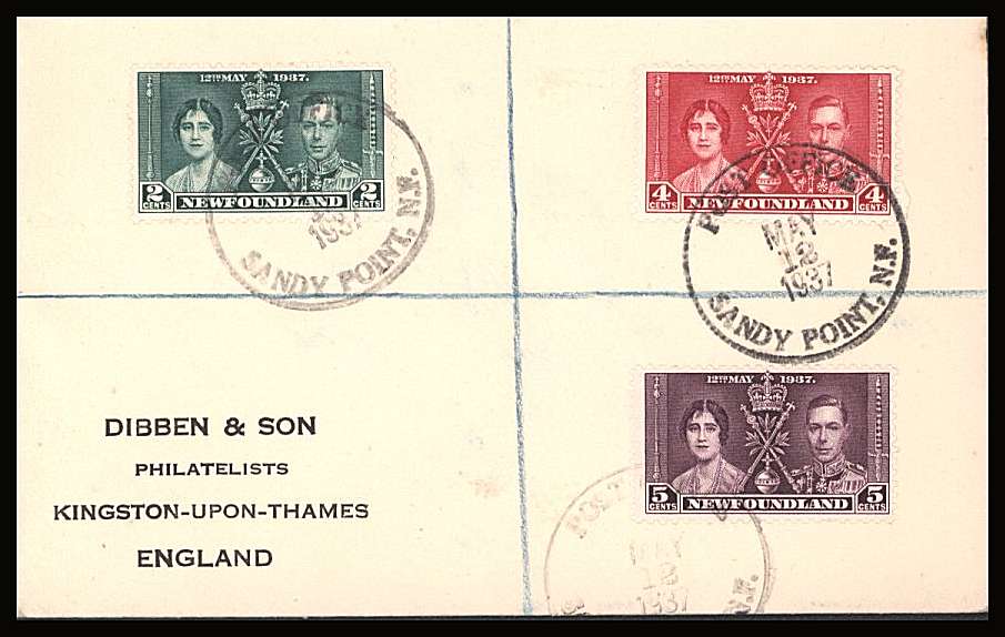 The Coronation set of three on a DIBBEN printed address small neat registered First Day Cover