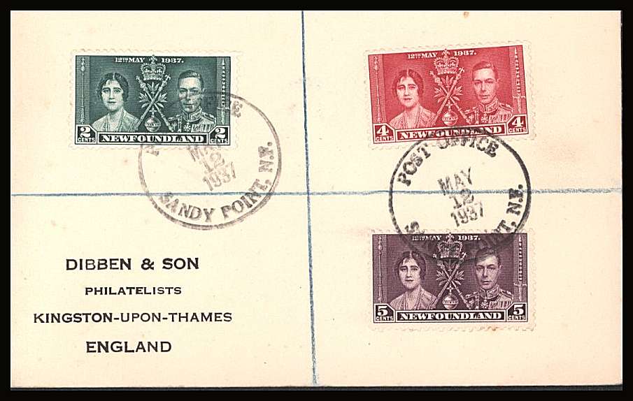 The Coronation set of three on a DIBBEN printed address small neat registered First Day Cover