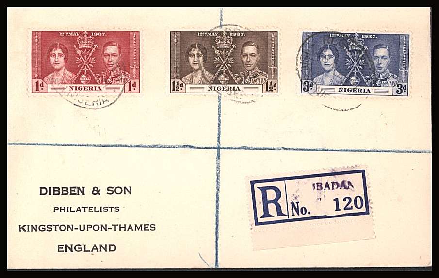 The Coronation set of three on a DIBBEN printed address small neat registered First Day Cover