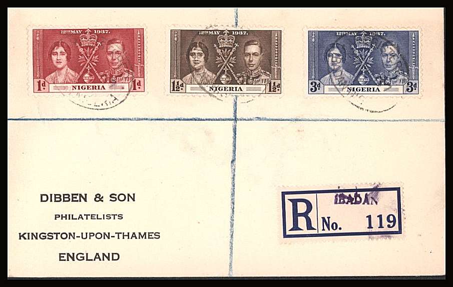 The Coronation set of three on a DIBBEN printed address small neat registered First Day Cover