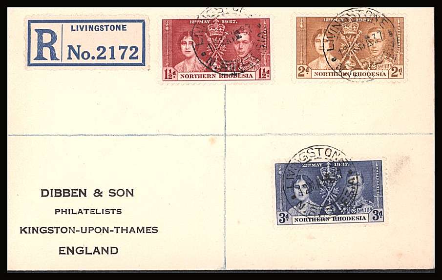 The Coronation set of three on a DIBBEN printed address small neat registered First Day Cover