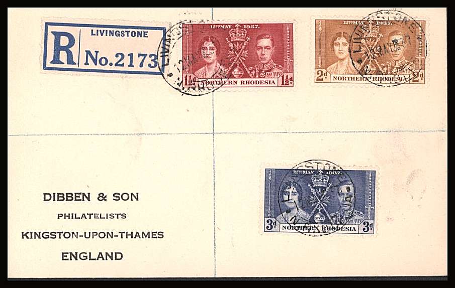 The Coronation set of three on a DIBBEN printed address small neat registered First Day Cover