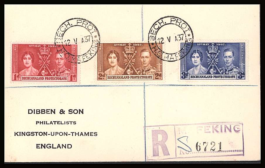 The Coronation set of three on a DIBBEN printed address small neat registered First Day Cover