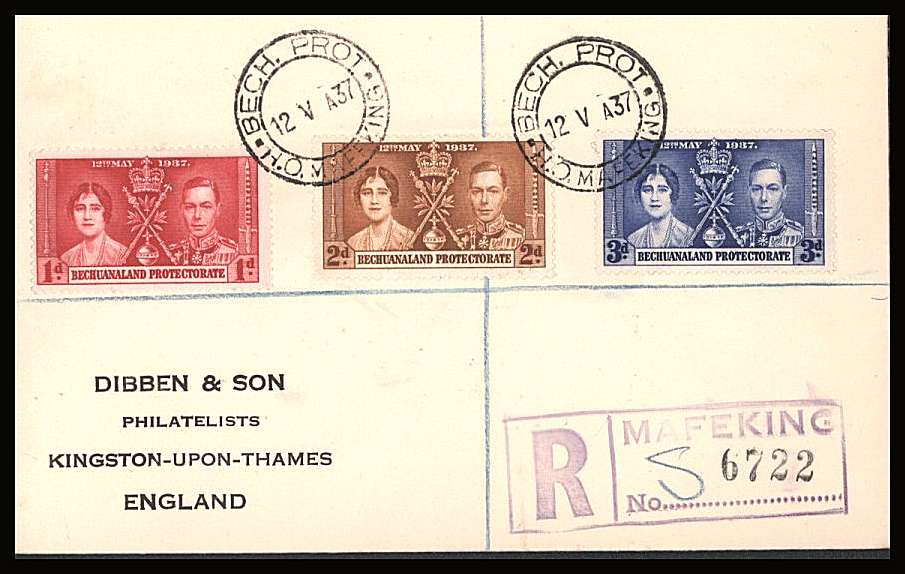 The Coronation set of three on a DIBBEN printed address small neat registered First Day Cover