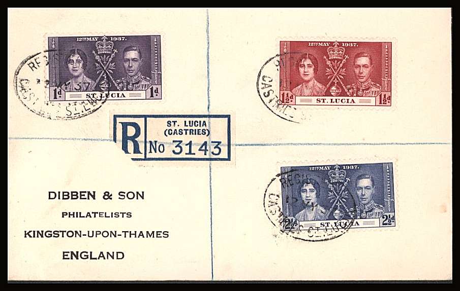 The Coronation set of three on a DIBBEN printed address small neat registered First Day Cover