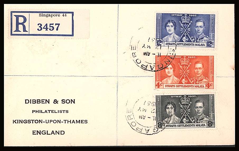 The Coronation set of three on a DIBBEN printed address small neat registered First Day Cover