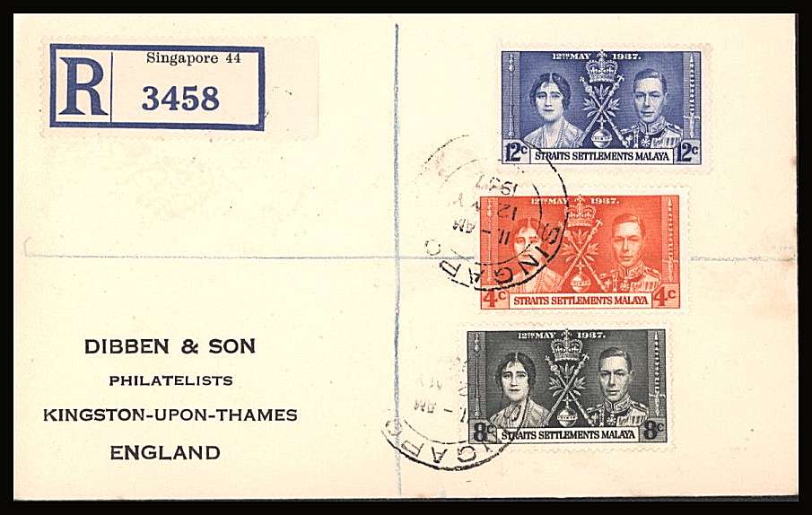 The Coronation set of three on a DIBBEN printed address small neat registered First Day Cover